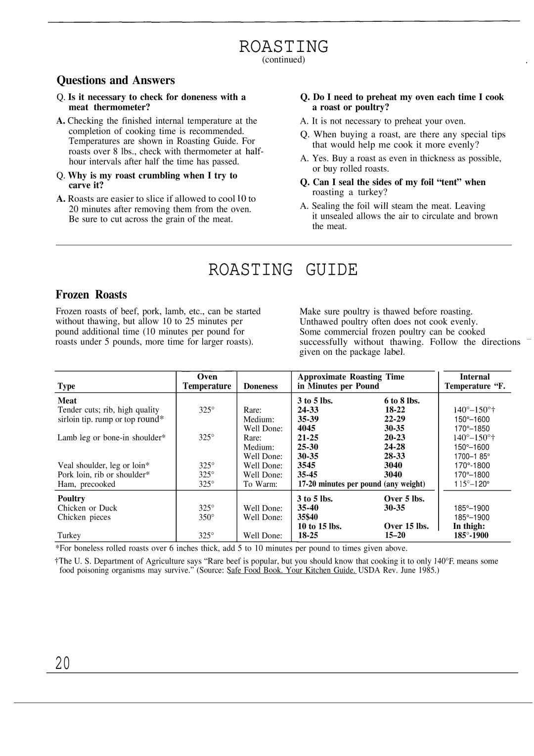 GE JGSP21 Roasting Guide, Questions and Answers, Frozen Roasts, Why is my roast crumbling when I try to carve it? 