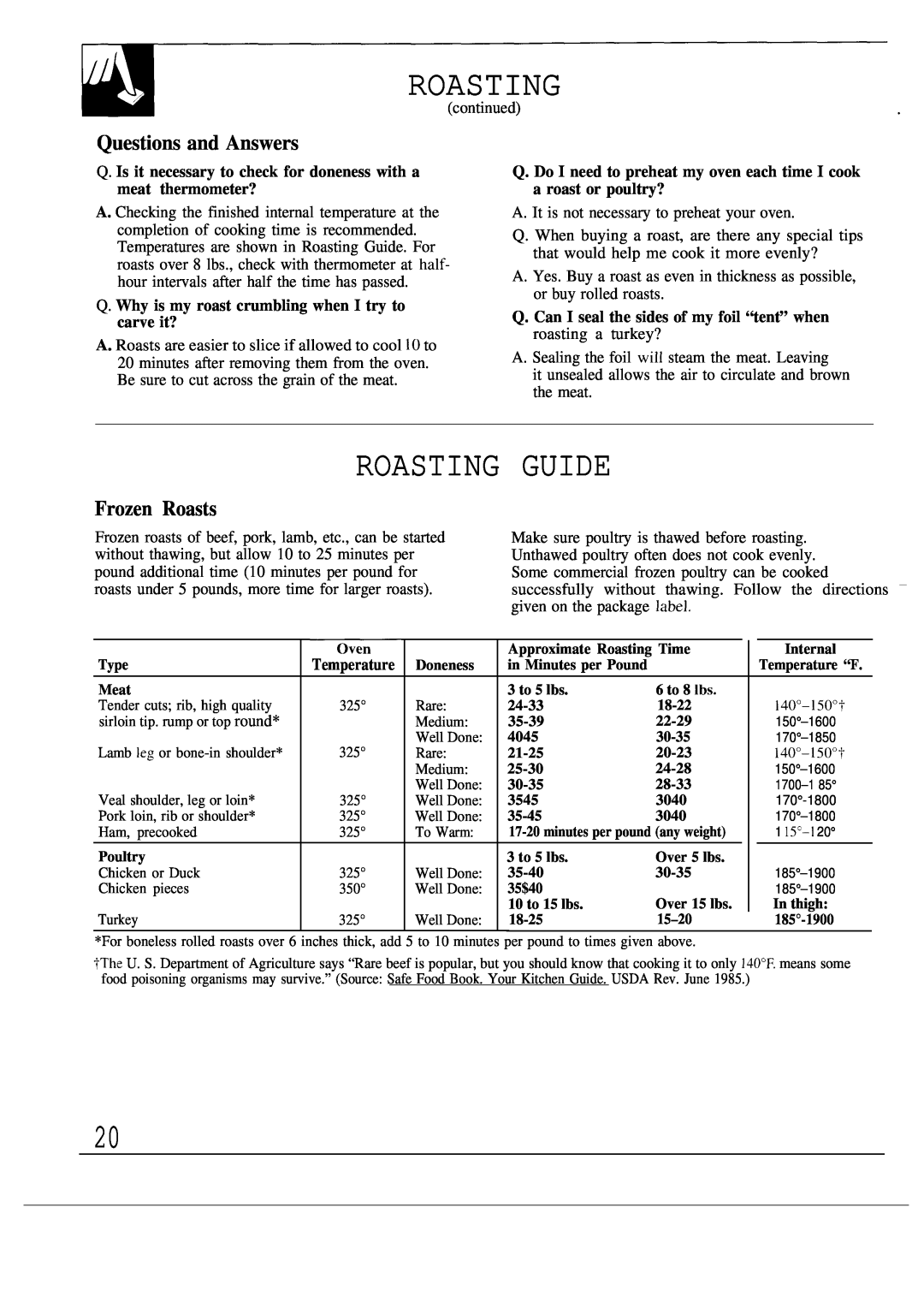 GE JGSP21 Roasting Guide, Questions and Answers, Frozen Roasts, Q. Why is my roast crumbling when I try to carve it? 