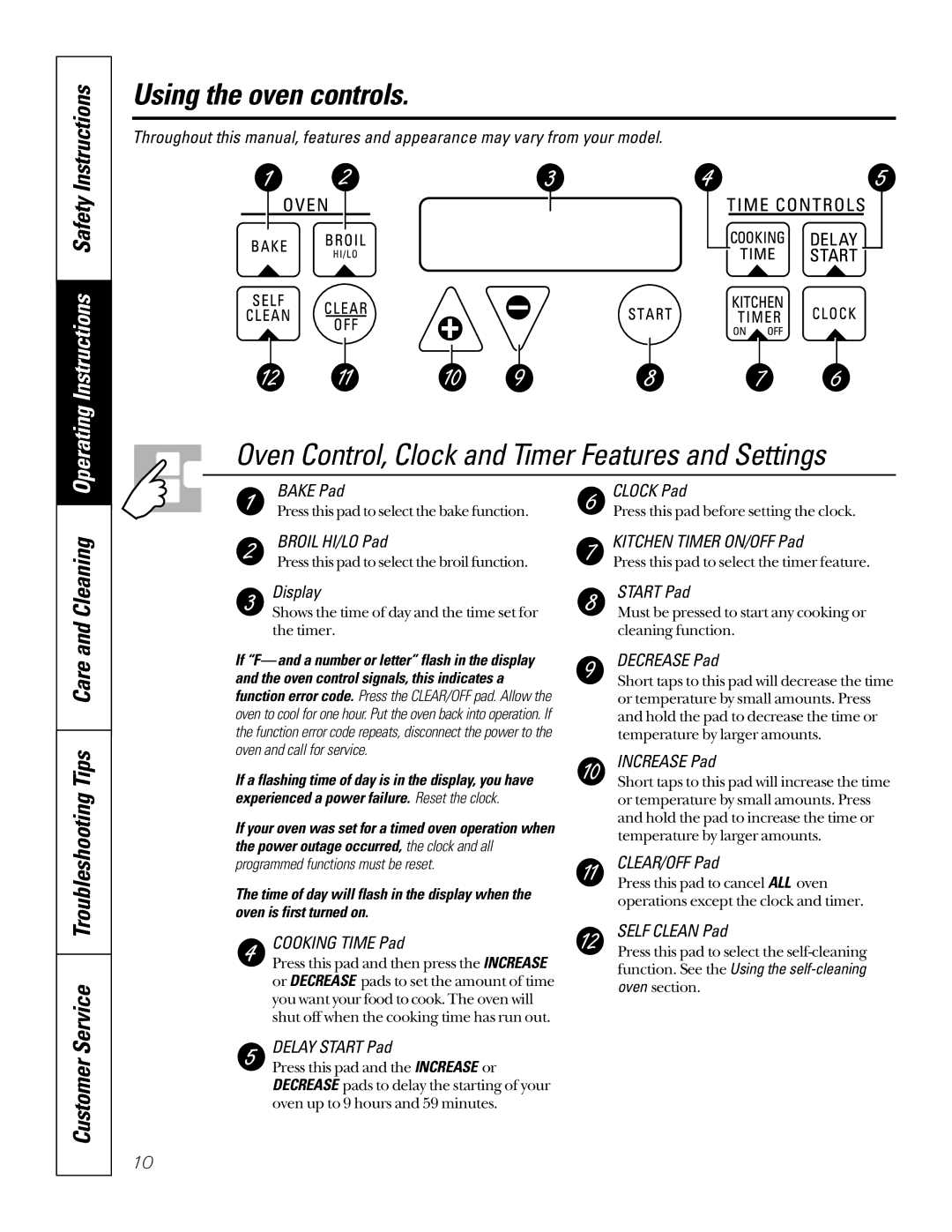 GE JGSP22 owner manual Using the oven controls, Cleaning Operating Instructions Safety Instructions 