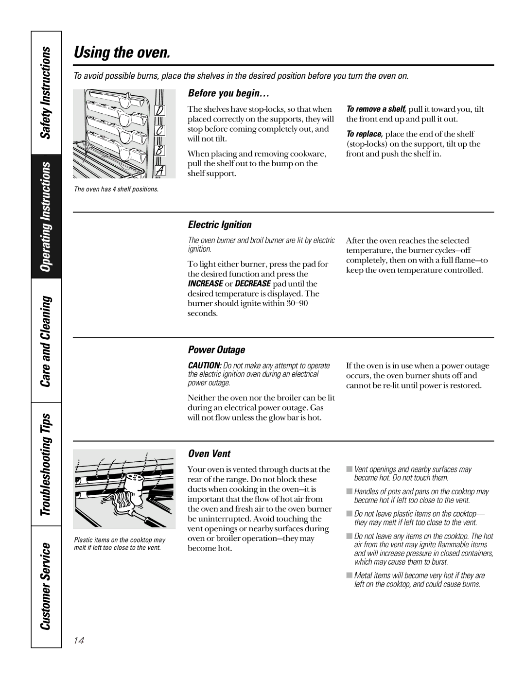 GE JGSP22 owner manual Using the oven, Cleaning Operating, Tips Care 