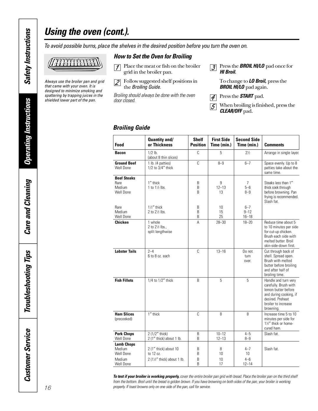 GE JGSP22 owner manual How to Set the Oven for Broiling, Broiling Guide, HI Broil 