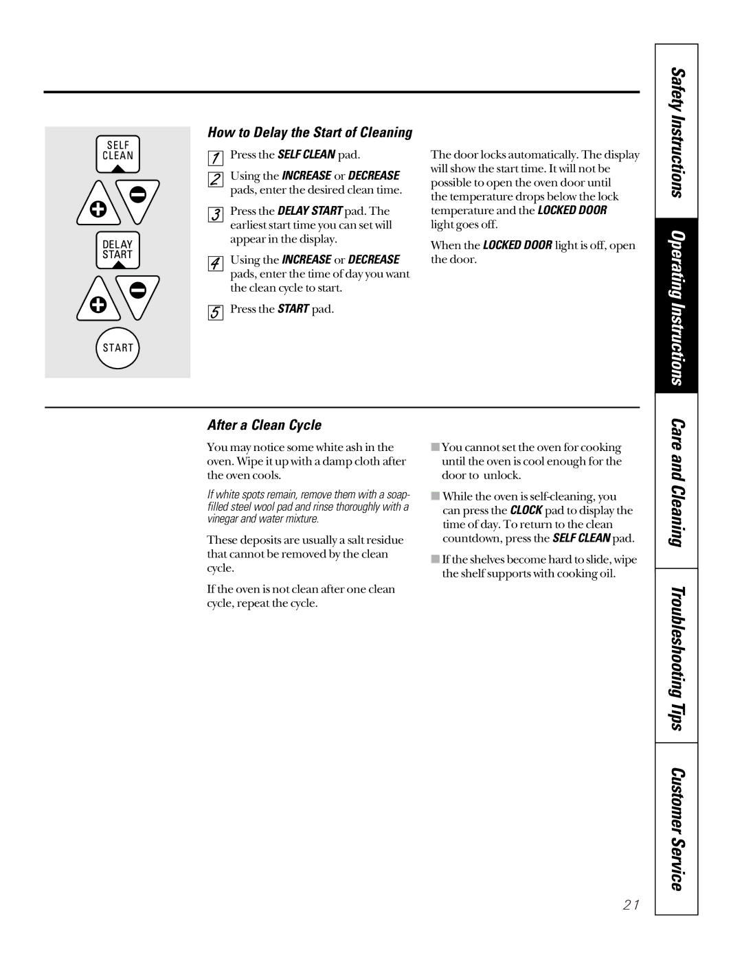 GE JGSP22 owner manual After a Clean Cycle, How to Delay the Start of Cleaning 