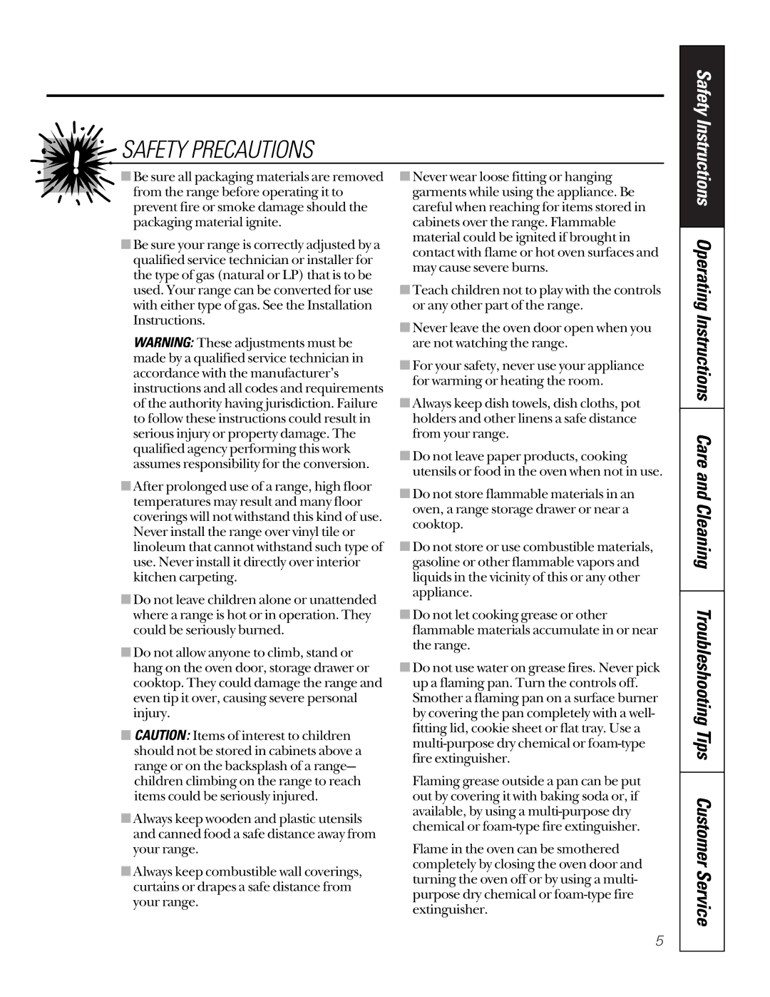 GE JGSP22 owner manual Safety Instructions 