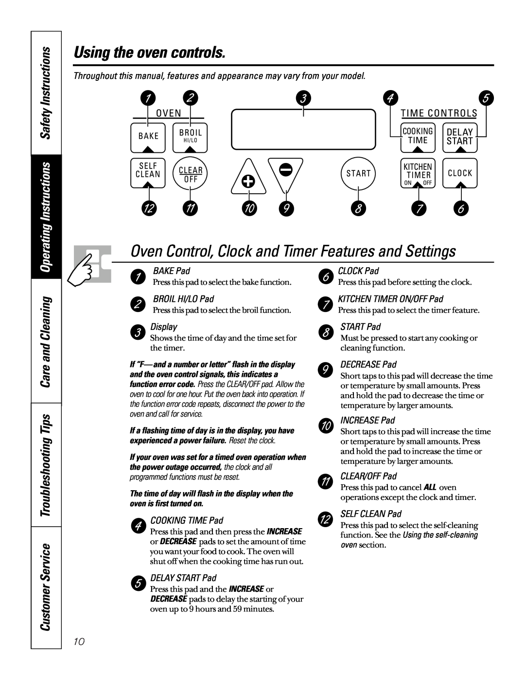 GE JGSP22 owner manual Using the oven controls, Oven Control, Clock and Timer Features and Settings 