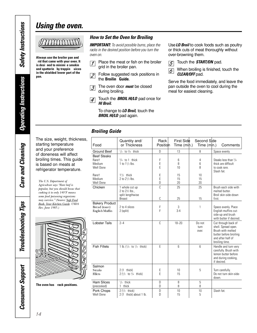 GE JGSP28 owner manual How to Set the Oven for Broiling, Broiling Guide, HI Broil 