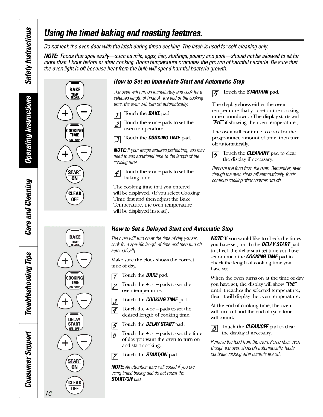 GE JGSP28 Using the timed baking and roasting features, Safety Instructions, Consumer Support Troubleshooting Tips 