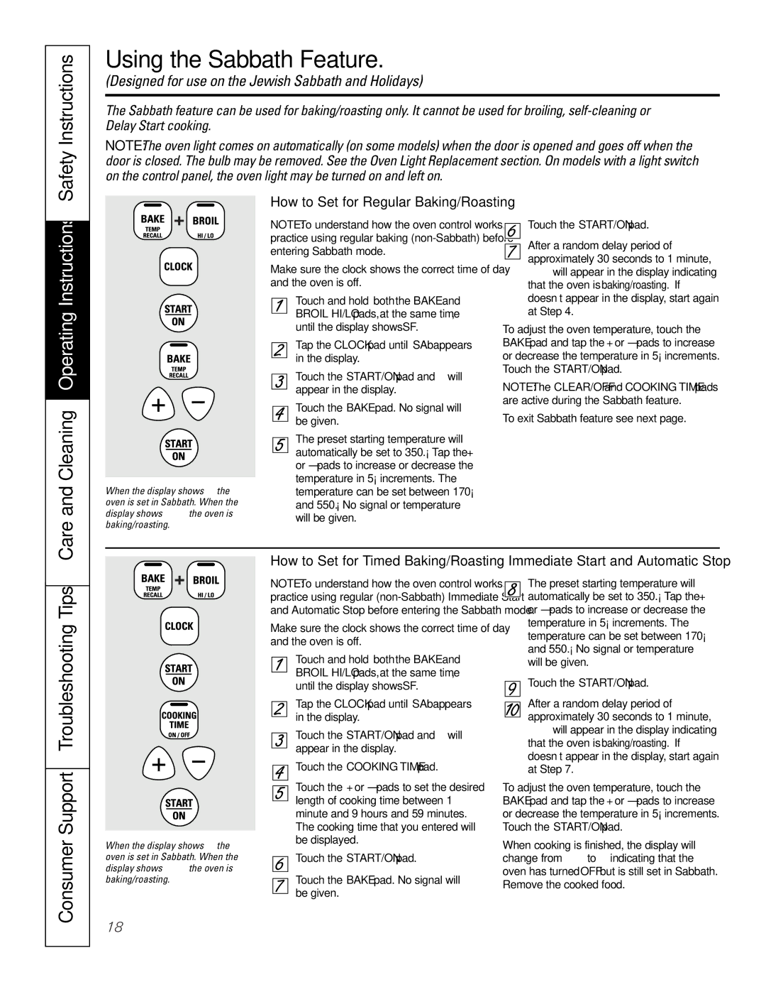 GE JGSP28 owner manual Using the Sabbath Feature, How to Set for Regular Baking/Roasting 