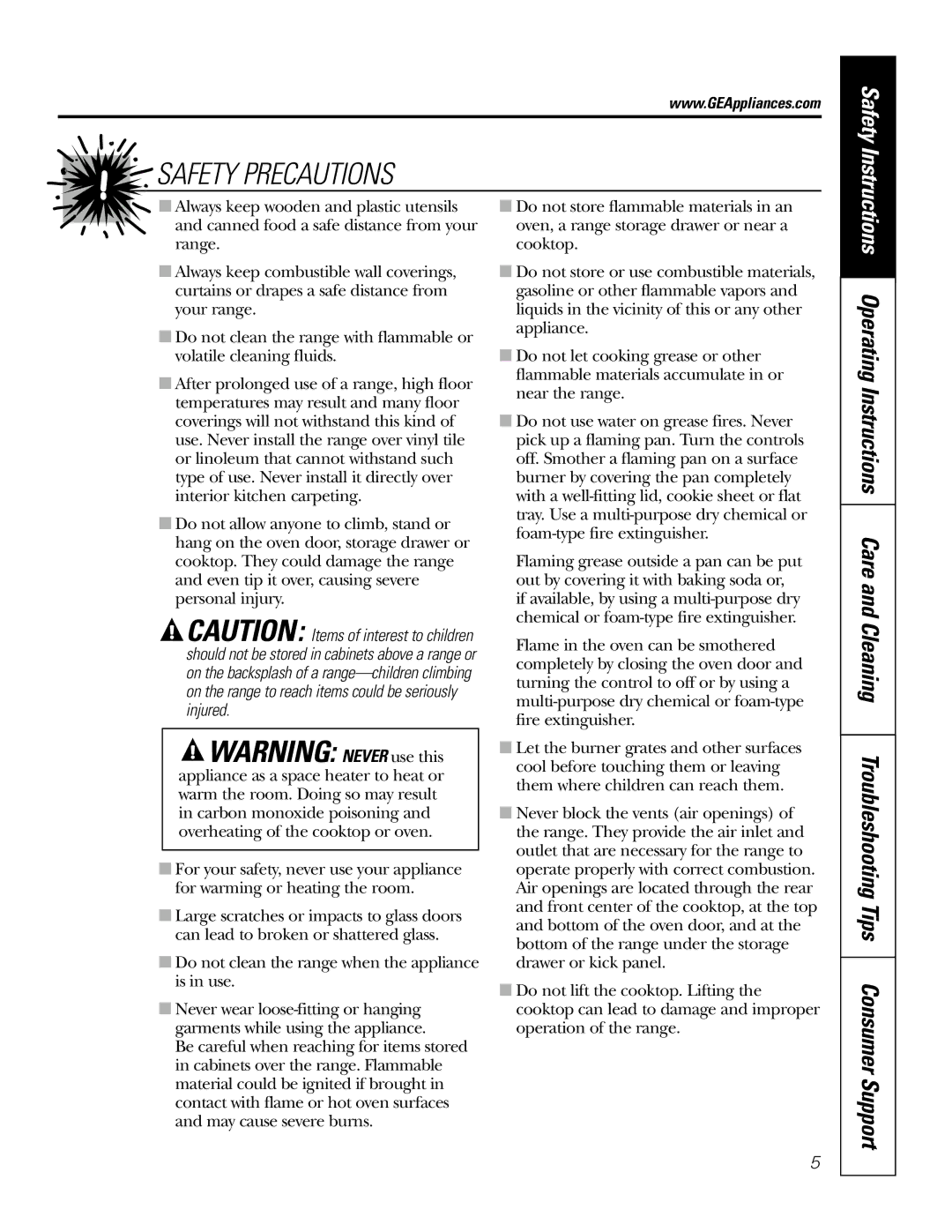 GE JGSP28 owner manual Safety 