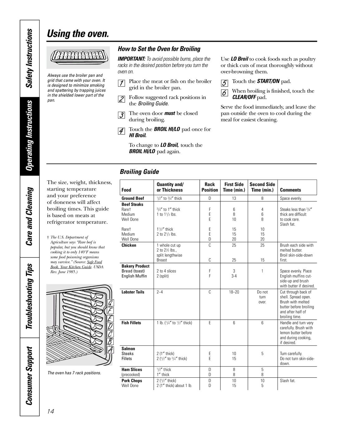 GE JGSP28 owner manual How to Set the Oven for Broiling, Broiling Guide, HI Broil 