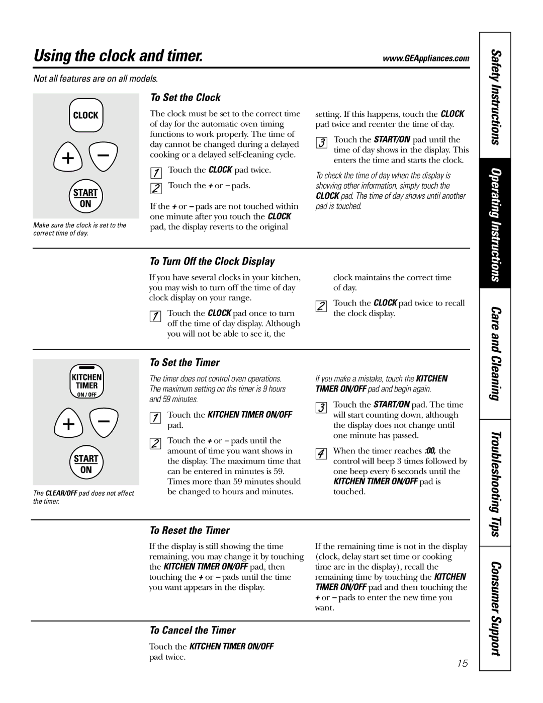 GE JGSP28 owner manual Using the clock and timer, Safety, Cleaning Troubleshooting Tips 