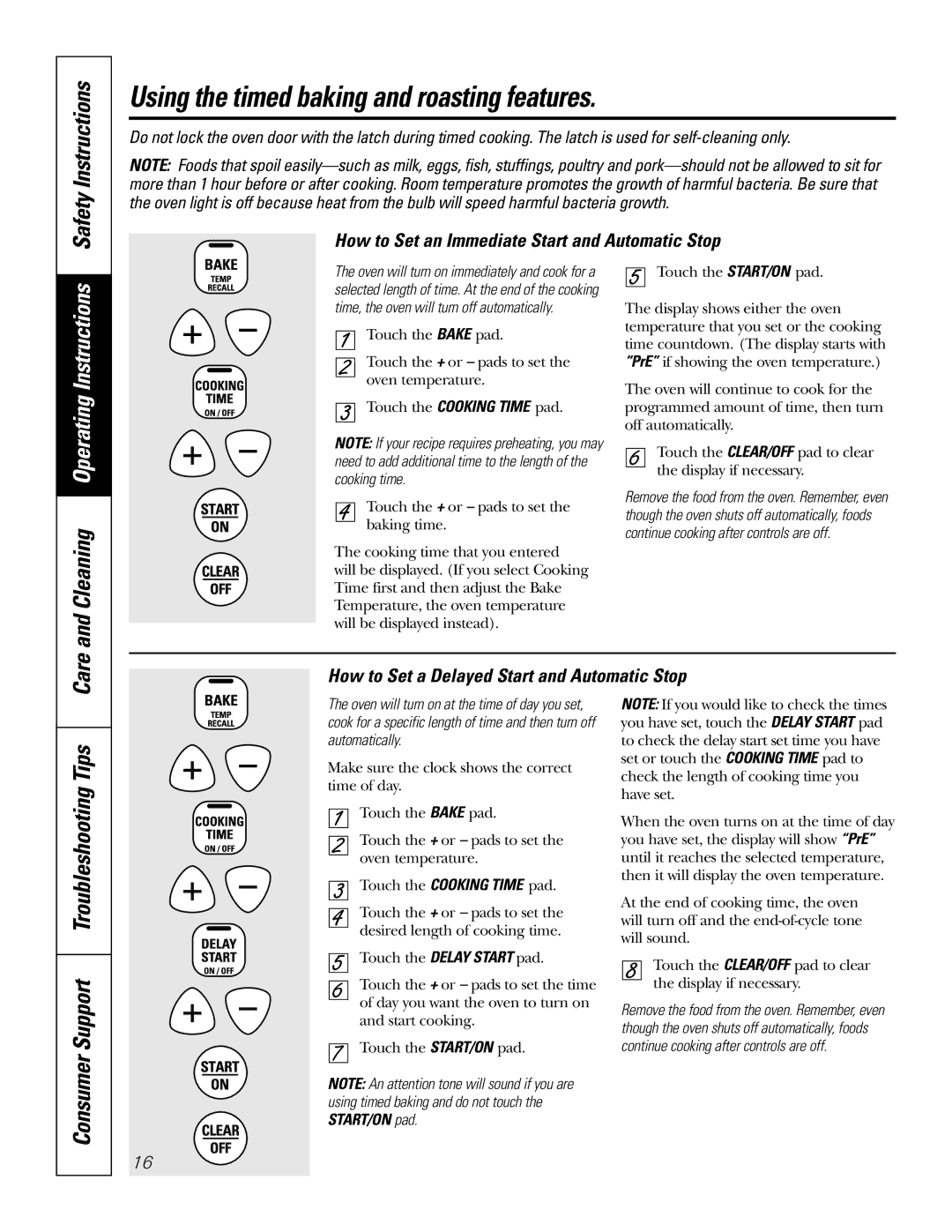 GE JGSP28 Using the timed baking and roasting features, Safety Instructions, Consumer Support Troubleshooting Tips 