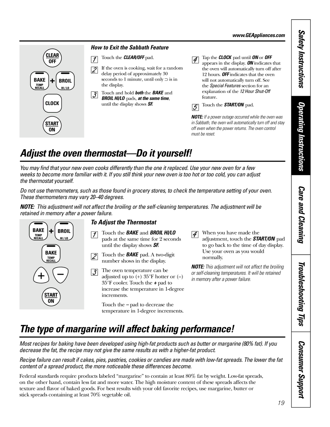 GE JGSP28 owner manual Adjust the oven thermostat-Do it yourself, Type of margarine will affect baking performance 