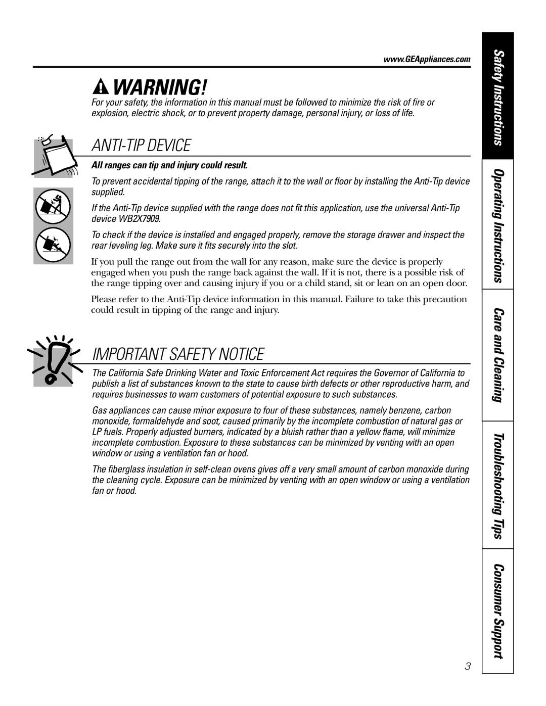 GE JGSP28 owner manual Important Safety Notice 