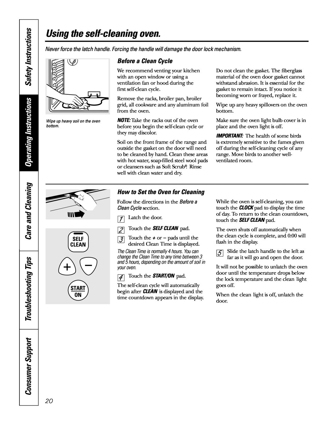 GE JGSP28 owner manual Using the self-cleaningoven, Operating Instructions Safety, Before a Clean Cycle 