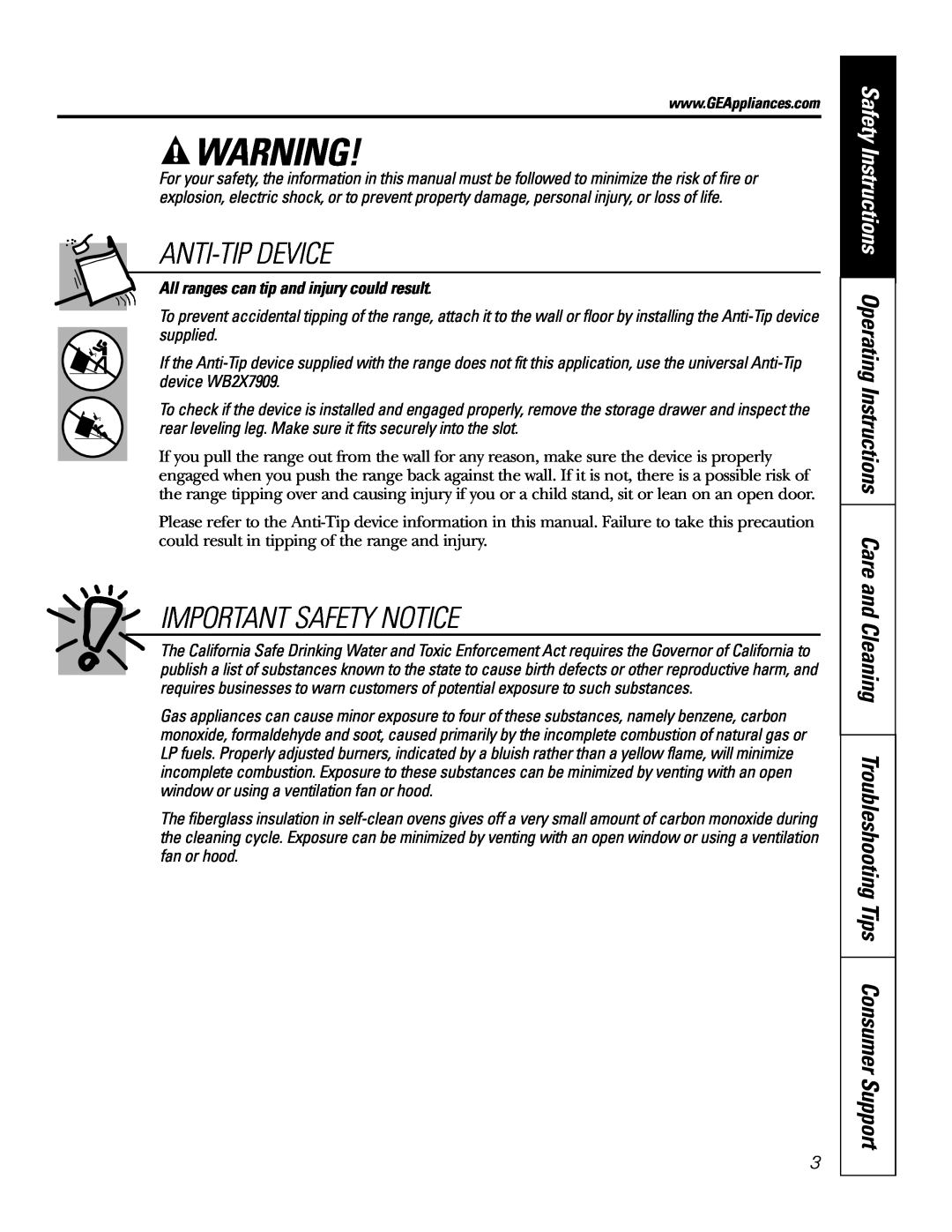 GE JGSP28 owner manual Important Safety Notice, Anti-Tipdevice, All ranges can tip and injury could result 