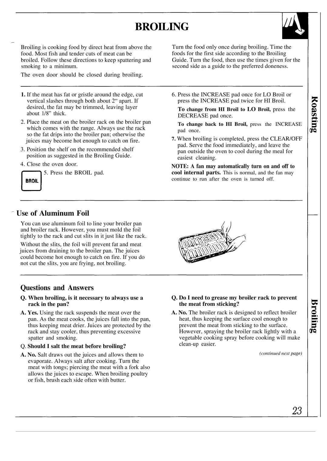 GE JGSP30, JGSP31, JGSP40 manual Should I salt the meat before broiling? 