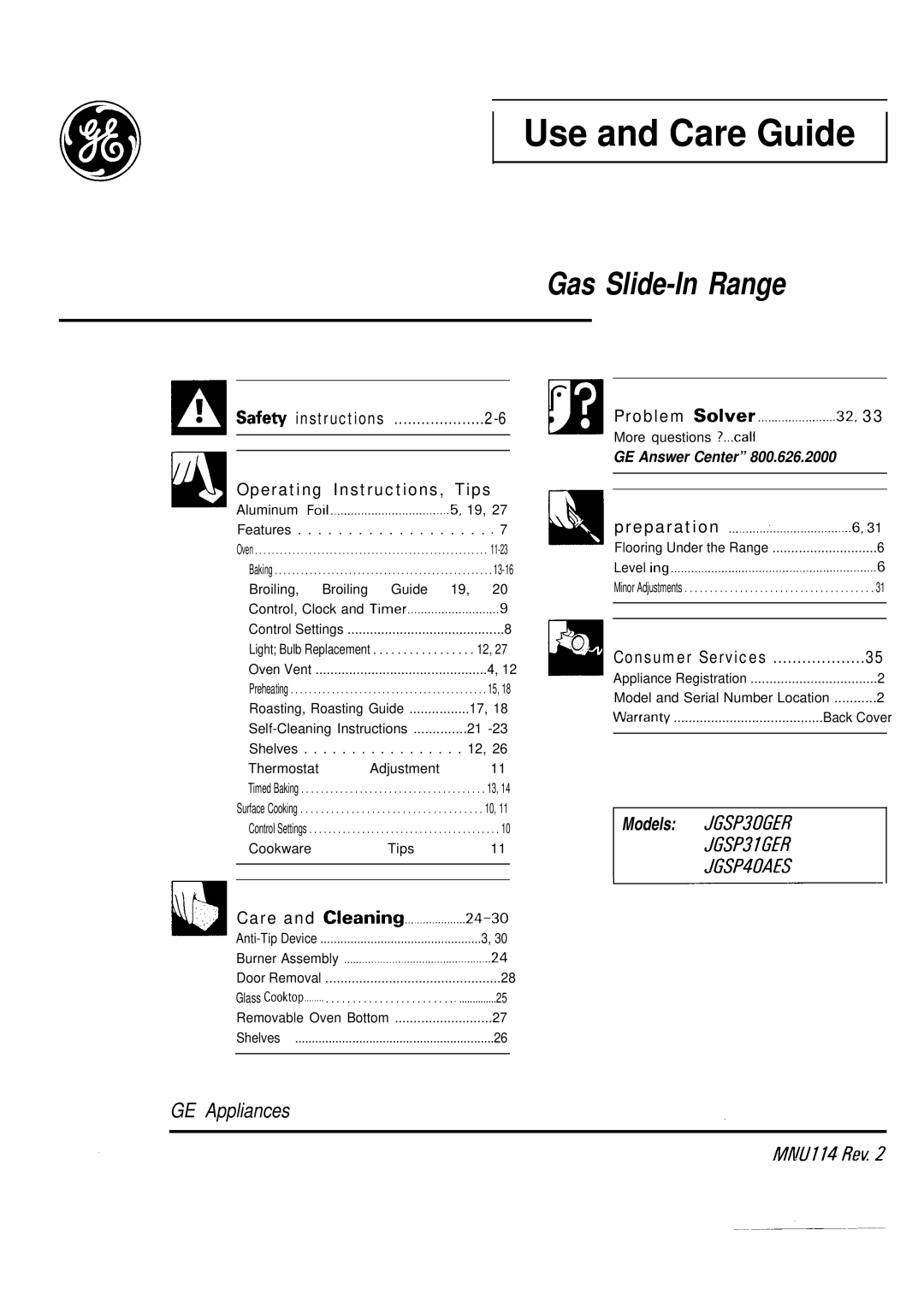 GE JGSP40AES, JGSP31GER, JGSP30GER manual Use and Care Guide 