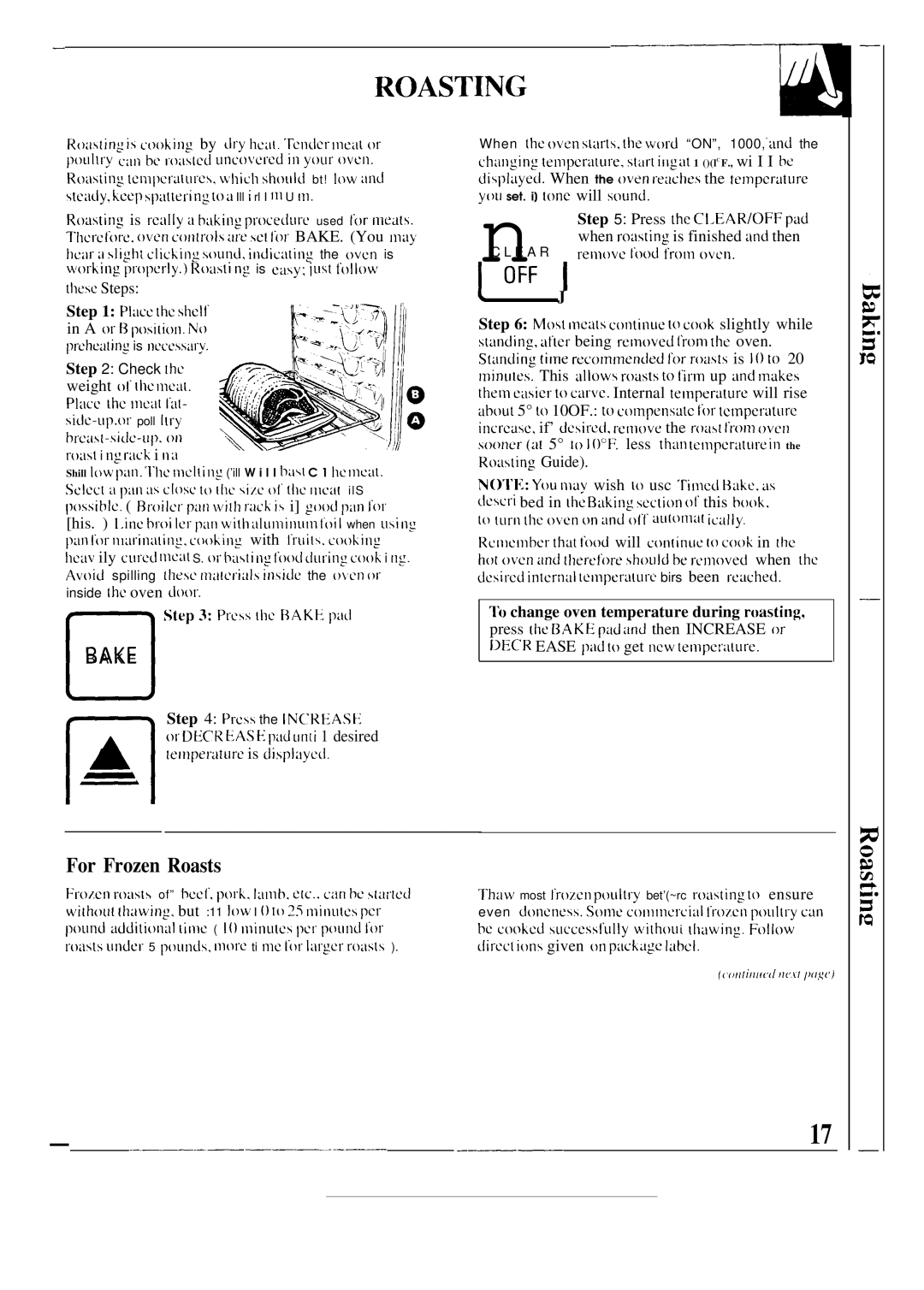 GE JGSP30GER, JGSP31GER, JGSP40AES manual For Frozen Roasts, To change oven temperature during roasting 