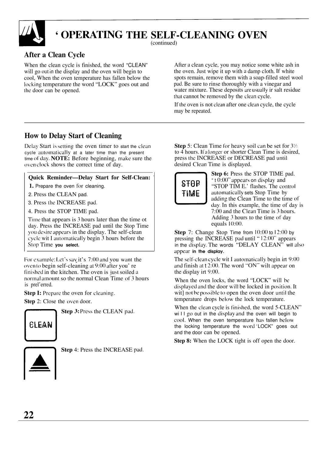 GE JGSP40AES, JGSP31GER, JGSP30GER ‘ Opewting the SELF-CLEANING Oven, After a Clean Cycle, How to Delay Start of Cleaning 