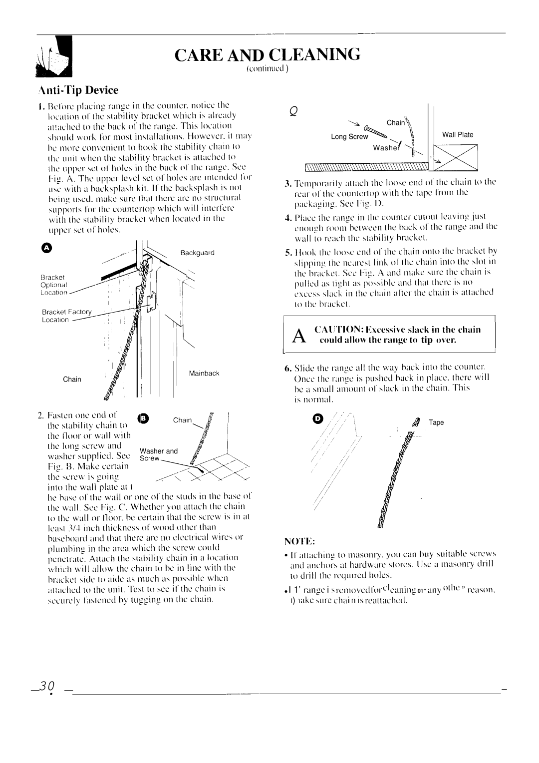 GE JGSP31GER, JGSP40AES, JGSP30GER manual CAW and CI.EANING, Could allow the rllge tt tip over 