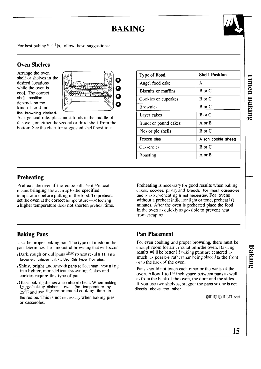 GE JGSP31GER, JGSP40AES, JGSP30GER manual Preheating, Baking Pans, Pan Placement, Oven Shelves 
