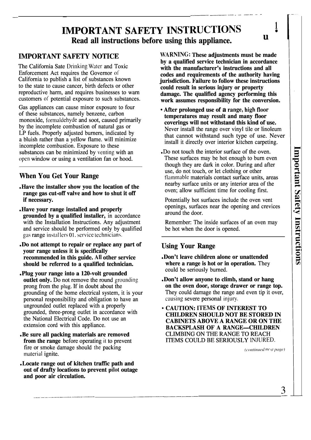 GE JGSP31GER Important Safety Instructions, Read all instructions before using this appliance, Important Safety Notice 