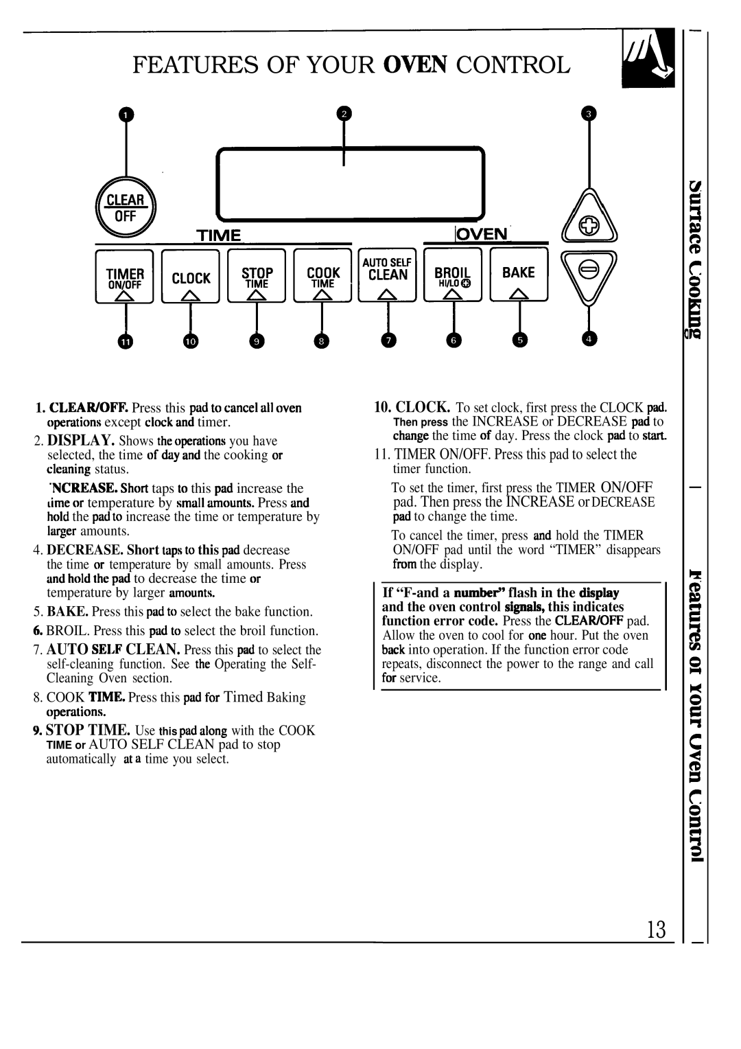 GE JGSP33, JGSP32 manual Features of Your OWN Control, Timer ON/OFF. Press this pad to select the timer function 