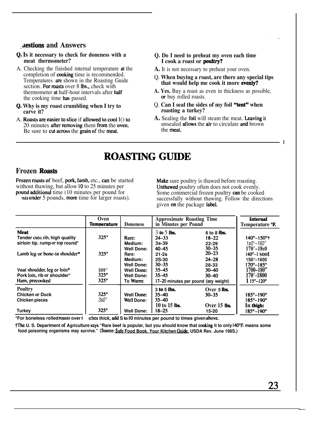 GE JGSP33, JGSP32 manual ROASTmG G~E, ~estions and Answers, Frozen Roask, La-l soot, 18s0-1900 18S0-1900 