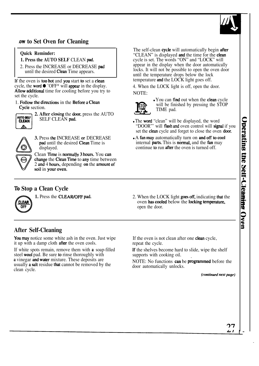 GE JGSP33, JGSP32 manual OW to Set Oven for Cleaning, To Stop a Clean Cycle, After Self-Cleaning 