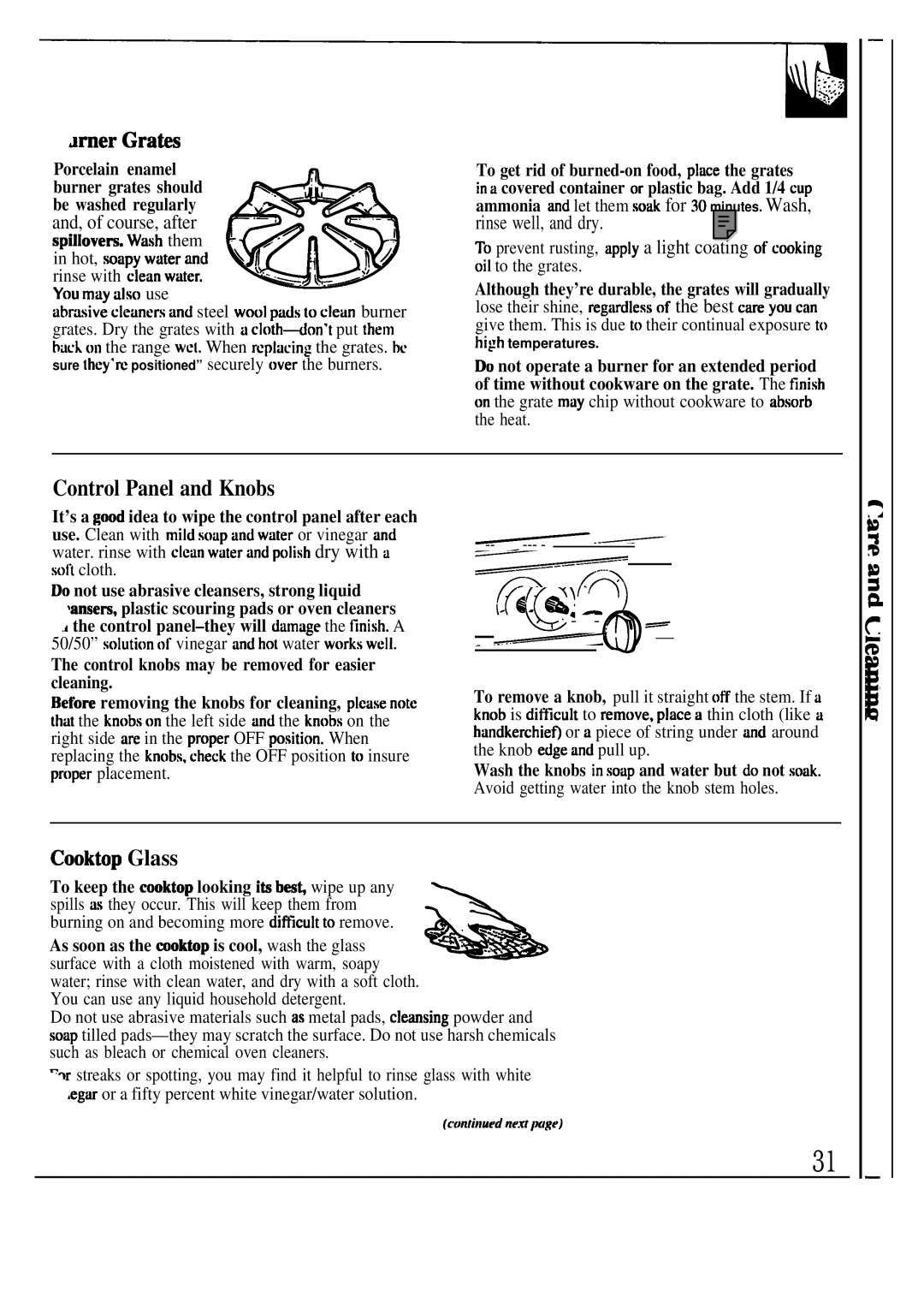 GE JGSP33, JGSP32 manual ~mer Gra@s, Control Panel and Knobs, Cooktop Glass, And, of course, after, ~ .-~’ 