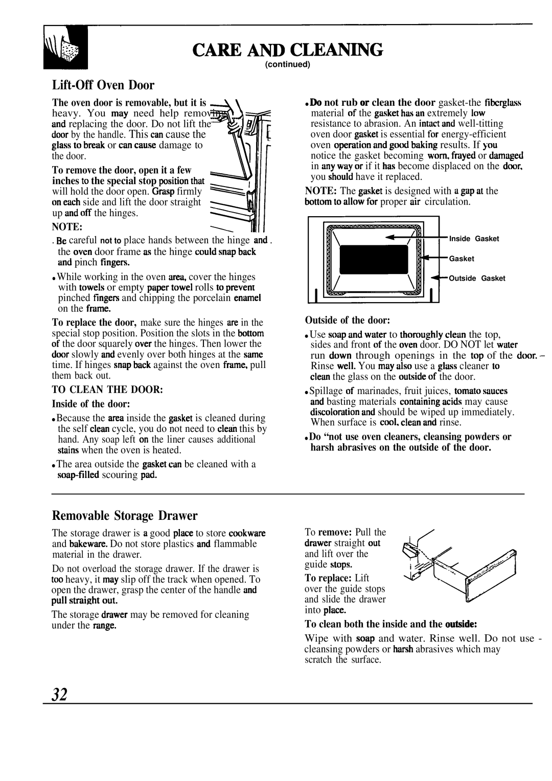 GE JGSP32, JGSP33 manual CAm Am CLEAN~G, Lift-Off Oven Door, Removable Storage Drawer 