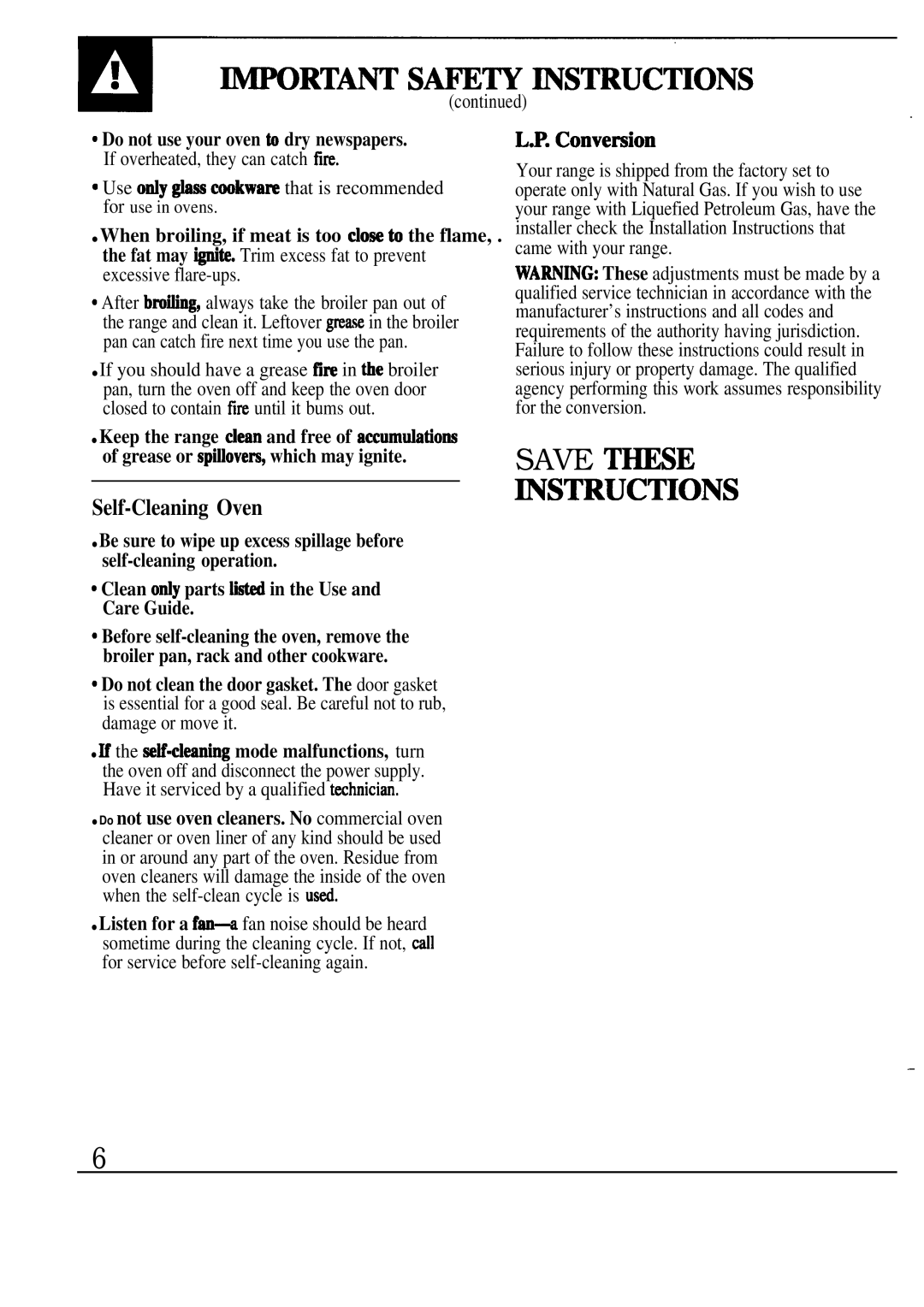 GE JGSP32, JGSP33 manual Rtant SA~~ ~STRUCTIONS, Save T~SE ~STRUCTIONS, Self-Cleaning Oven Convemion 