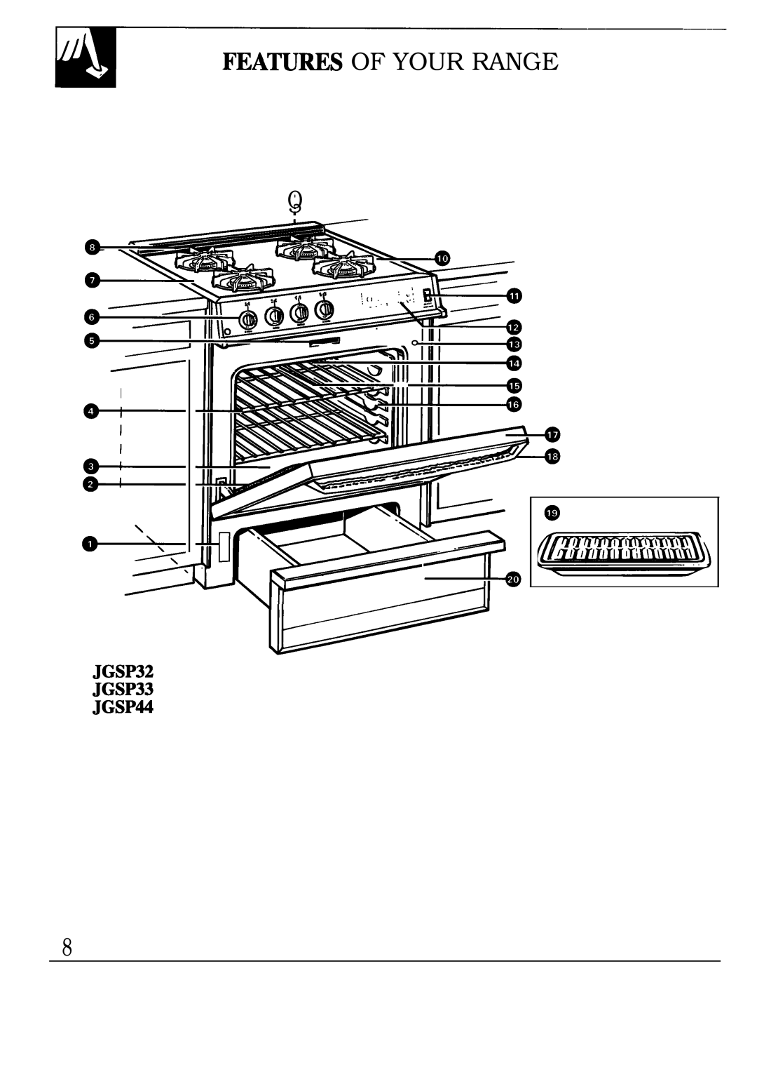 GE manual FEATUmS of Your Range, JGSP32 JGSP33 JGSP# 