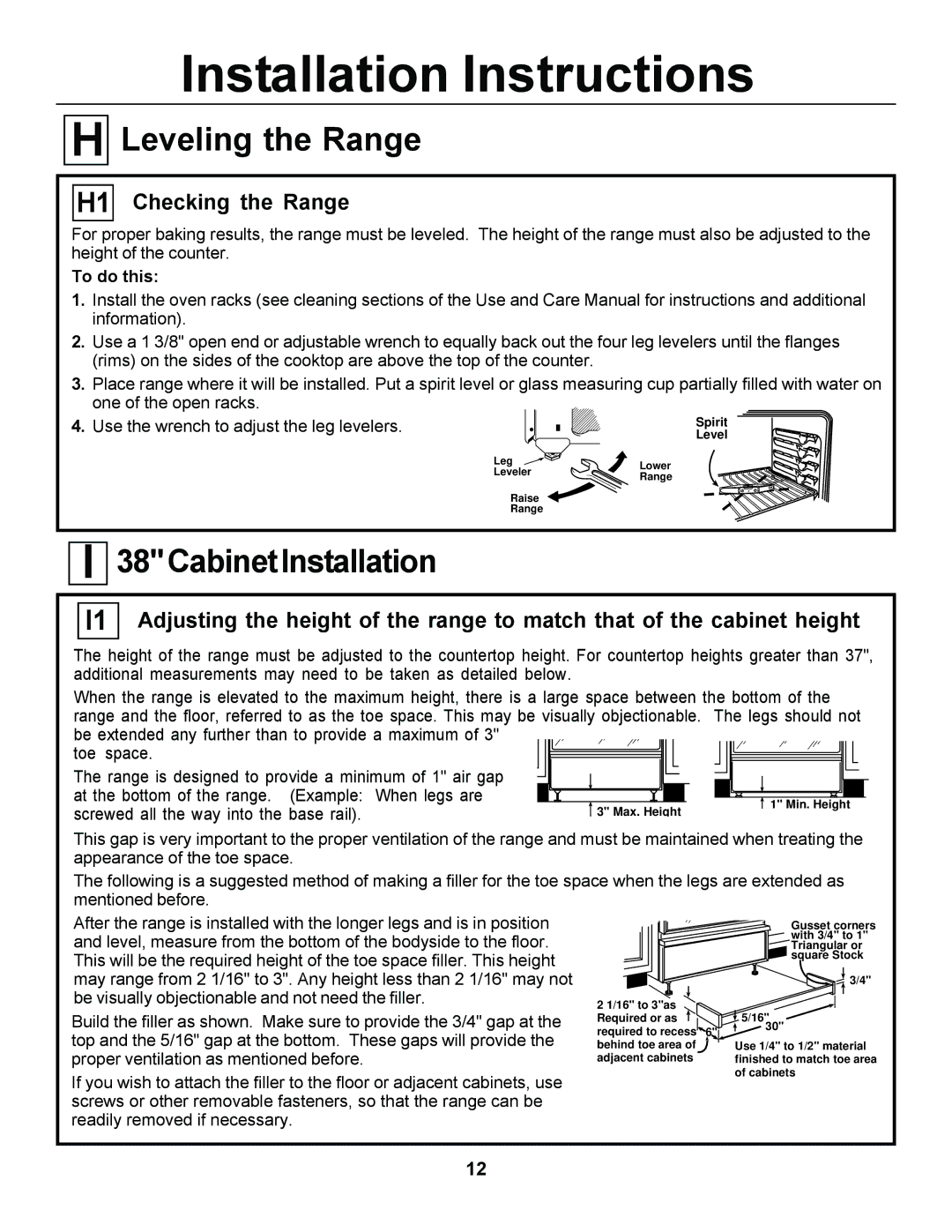 GE JGSP44, JGSP23 manual Leveling the Range, Checking the Range 