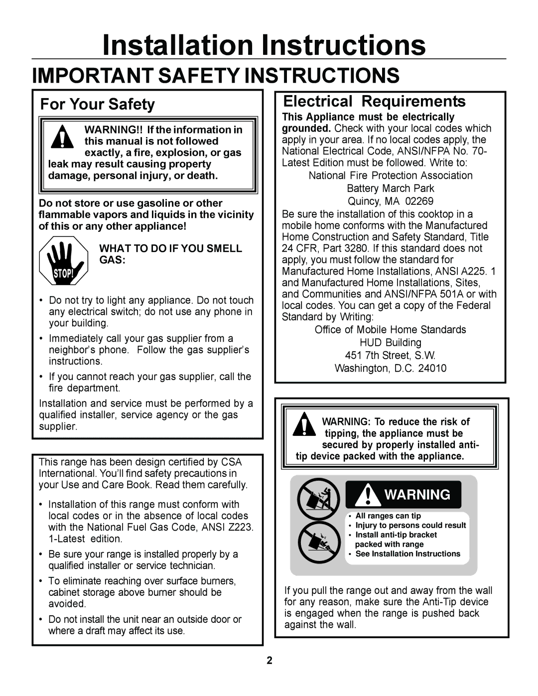 GE JGSP44, JGSP23 manual Installation Instructions 