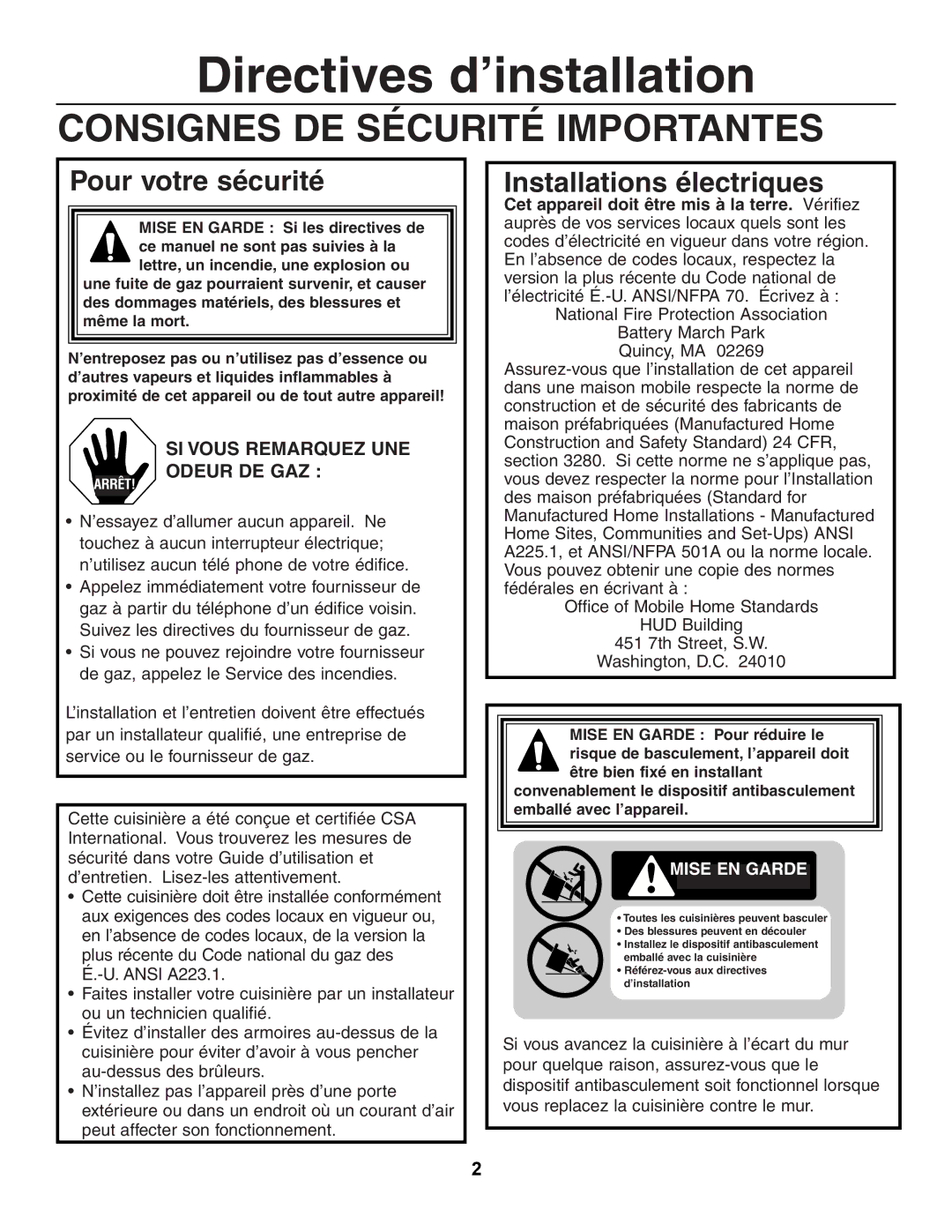 GE JGSP23 manual PFourr YourvotreSafetysécurité, ’entretien. Lisez-les attentivement, 451 7th Street, S.W, Washington, D.C 