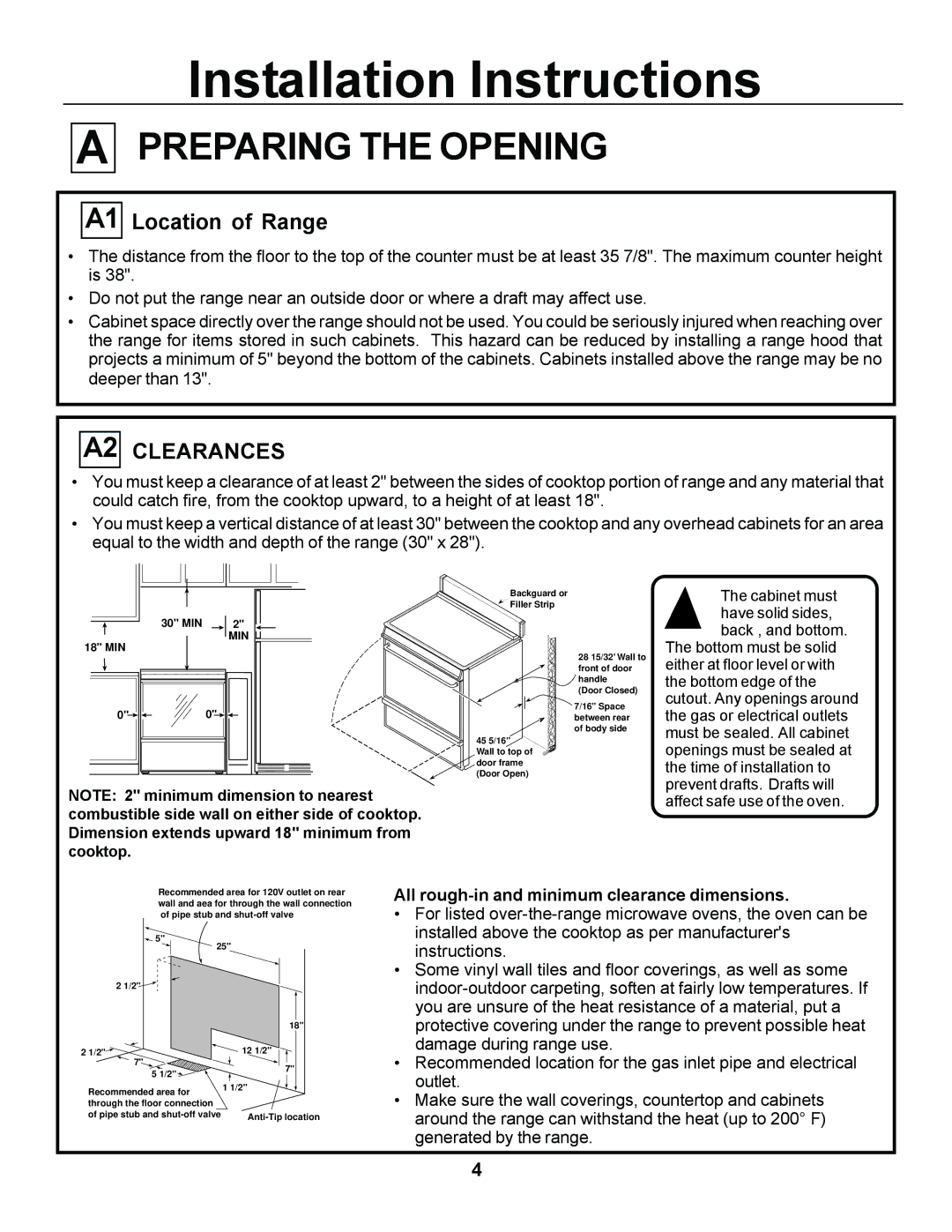 GE JGSP44, JGSP23 manual Preparing the Opening, Location of Range 