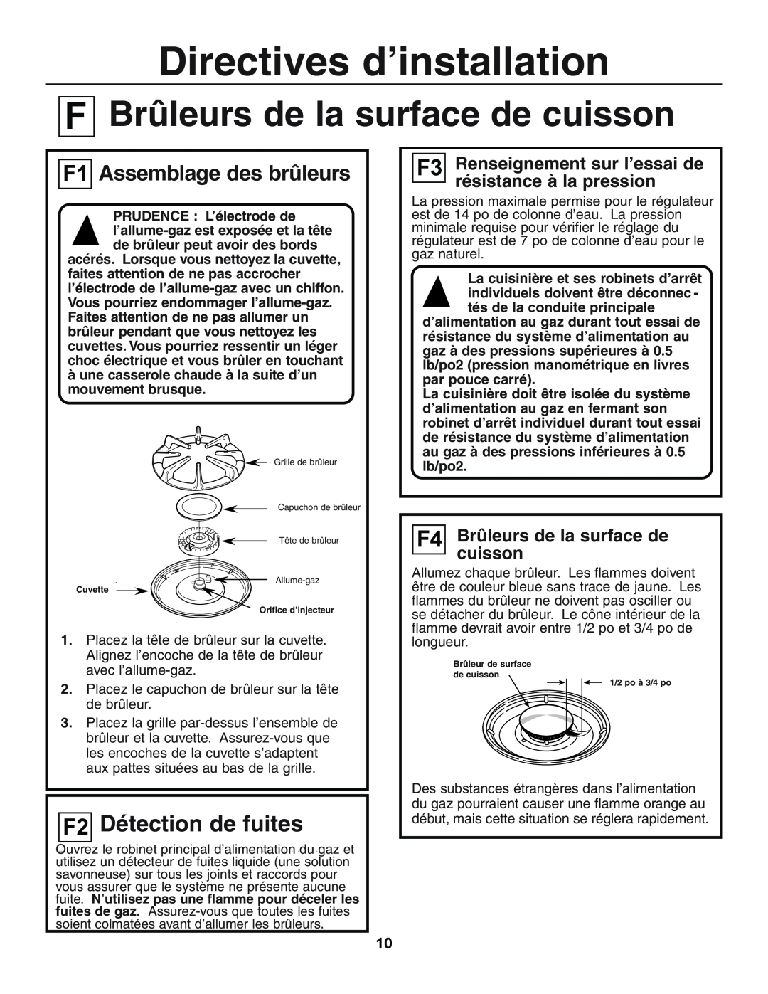 GE JGSP23 manual About the Cooktop Burners, Brûleurs de la surface de, cuisson, F1 AssemblageAss bling ThedesBubrûleursners 