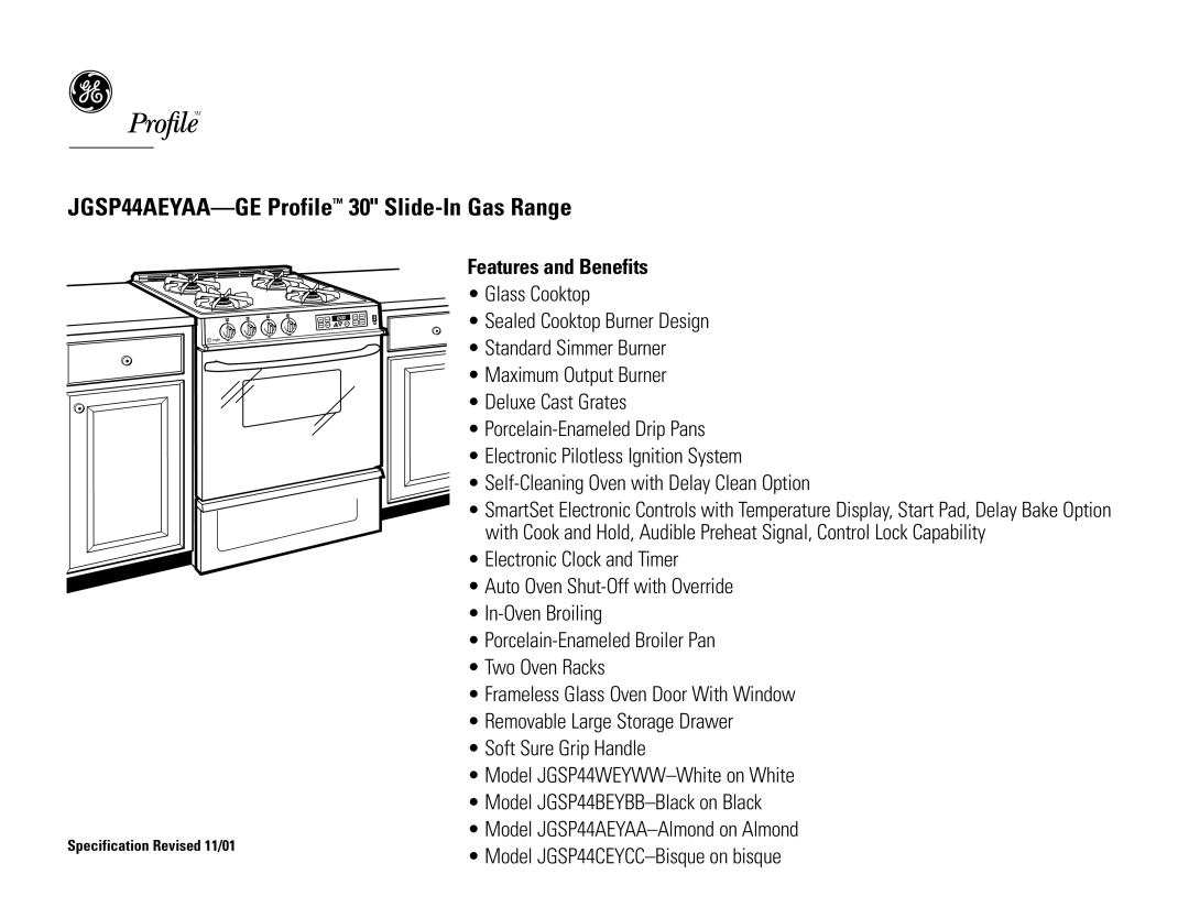 GE JGSP44CEYC dimensions Features and Benefits 