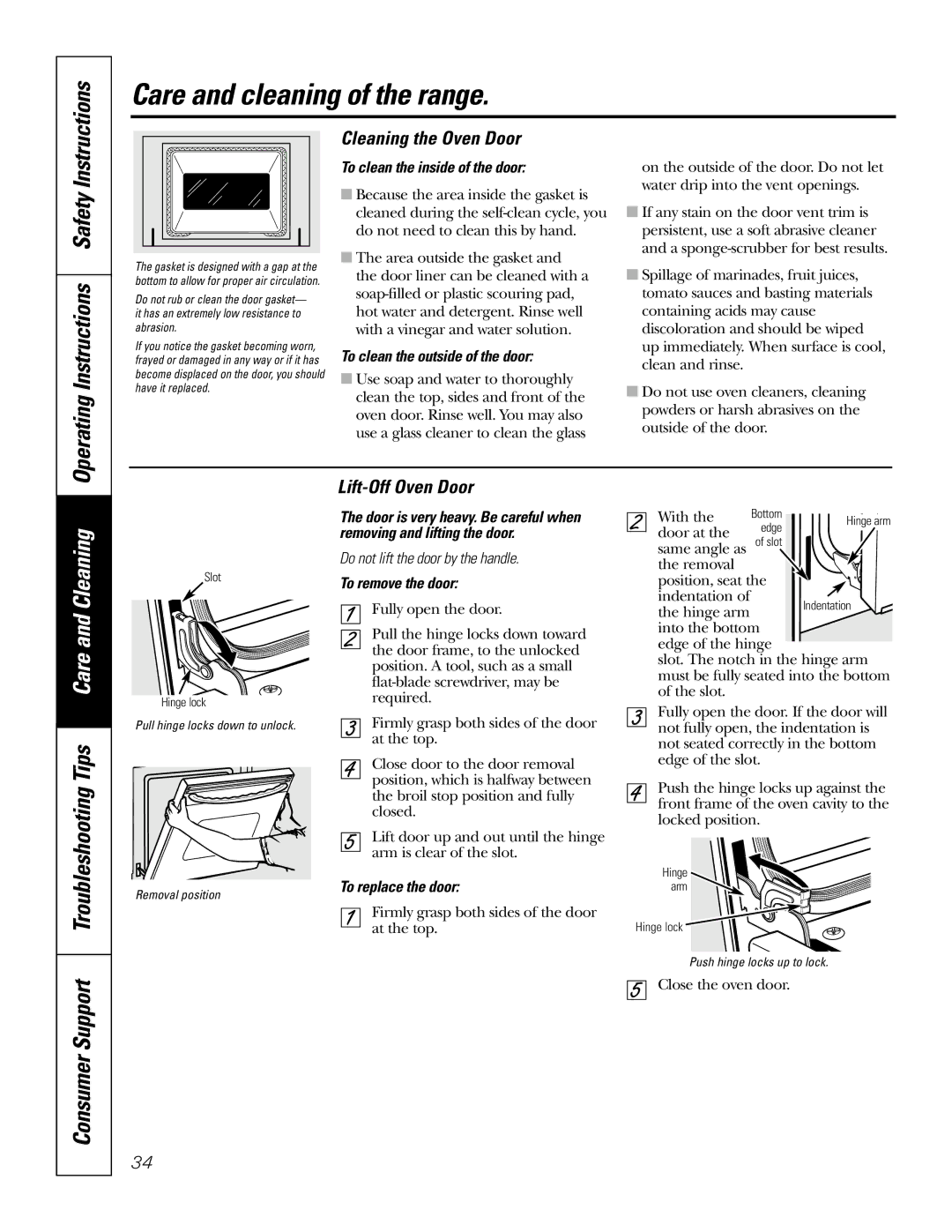 GE JGSP48 owner manual Cleaning the Oven Door, Lift-Off Oven Door 