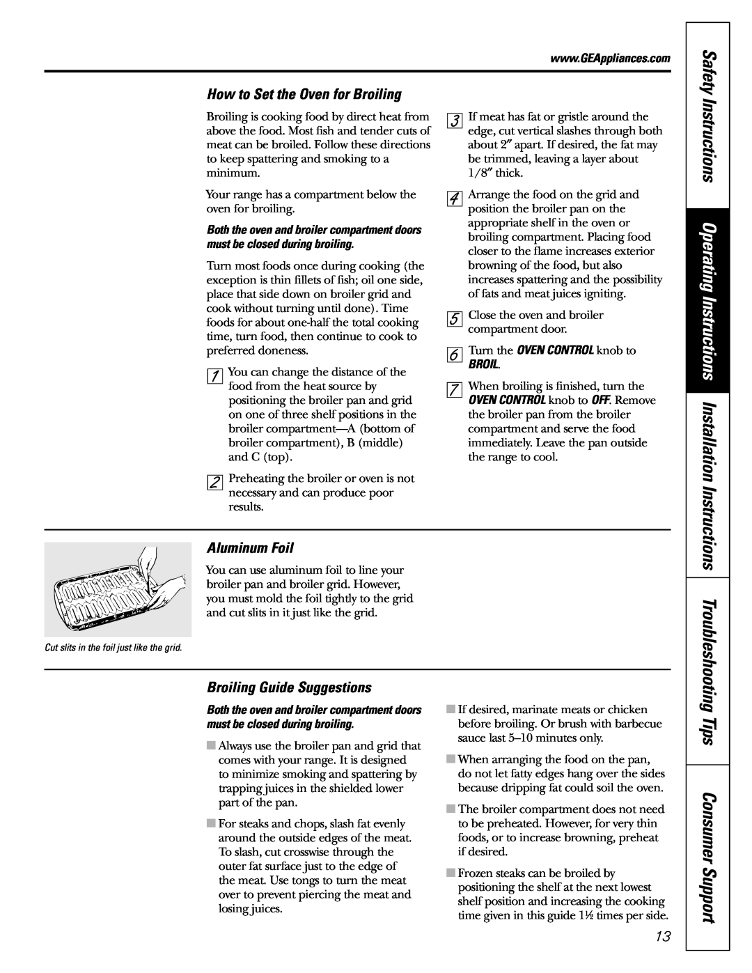 GE JGSS05 Safety, Tips Consumer Support, Instructions Operating Instructions Installation Instructions, Aluminum Foil 