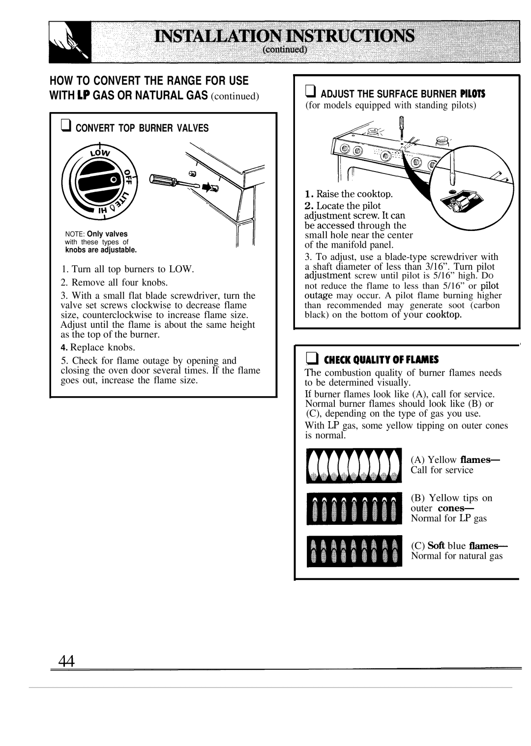 GE JGBS04ER, JGSS05GES, JGSS05GER, JGBS15GER, JGBS12GER, JGBS06ES HOW to Convert the Range for USE, Convert TOP Burner Valves 