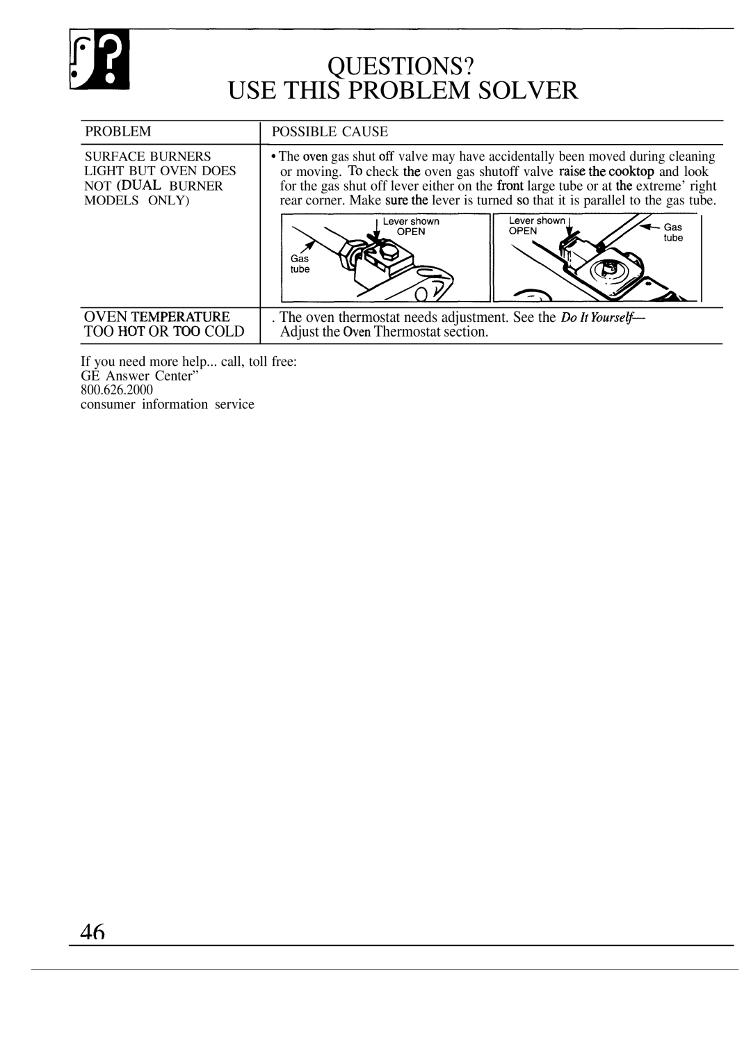 GE JGBS04PR, JGSS05GES, JGSS05GER, JGBS15GER, JGBS12GER, JGBS06ES, JGBS19GEP, JGBS06ER manual QUESTIONS? USE this Problem Solver 