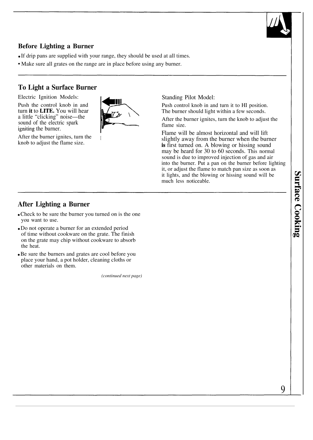 GE JGBS14GES, JGSS05GES, JGSS05GER, JGBS15GER manual After Lighting a Burner, Before Lighting a Burner, Standing Pilot Model 