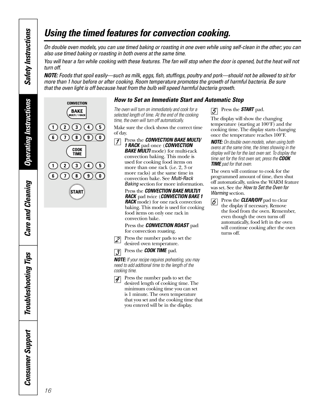 GE JK91527, JK95527, JT95530, JT91530 Using the timed features for convection cooking, Consumer Support Troubleshooting Tips 