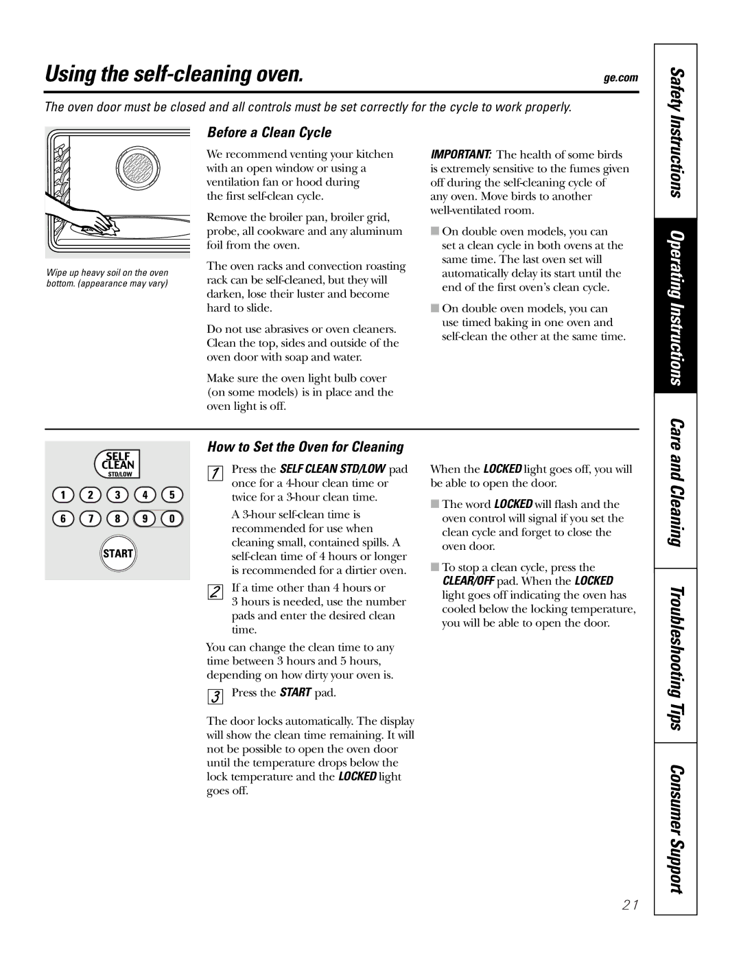 GE JK95527 Using the self-cleaning oven, Cleaning Troubleshooting, Before a Clean Cycle, How to Set the Oven for Cleaning 