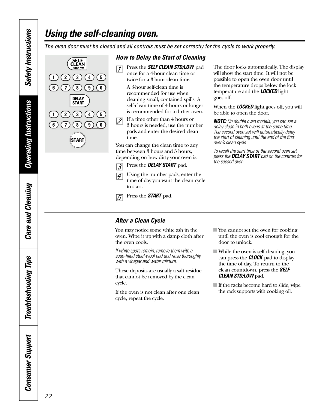 GE JT95530, JK91527, JK95527, JT91530 owner manual After a Clean Cycle, How to Delay the Start of Cleaning 