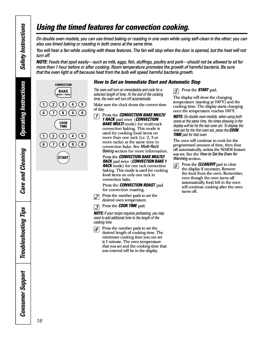GE JK91527 Using the timed features for convection cooking, Care and Cleaning Operating Instructions, Safety Instructions 
