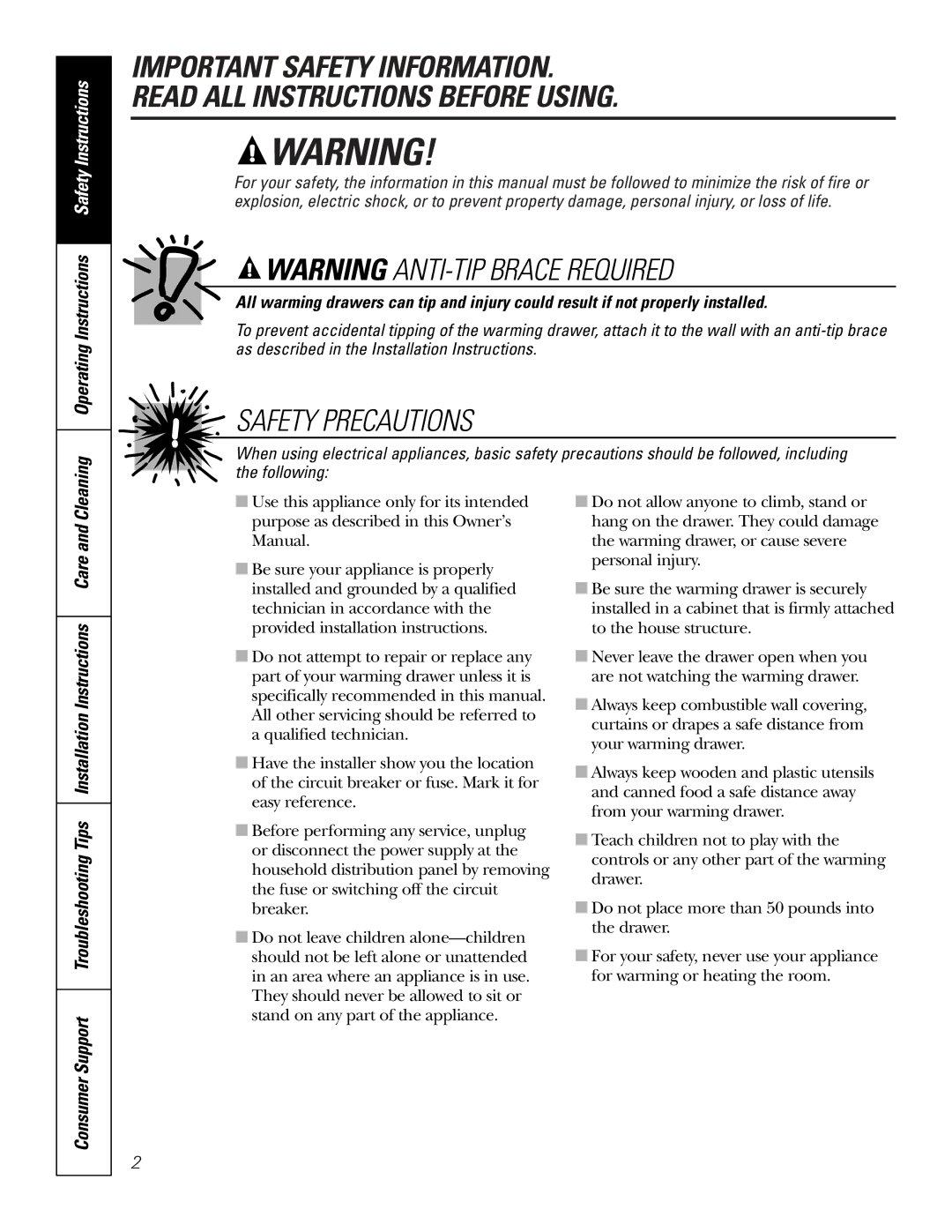 GE JKD915 owner manual Safety Precautions, Cleaning Operating Instructions Safety Instructions 