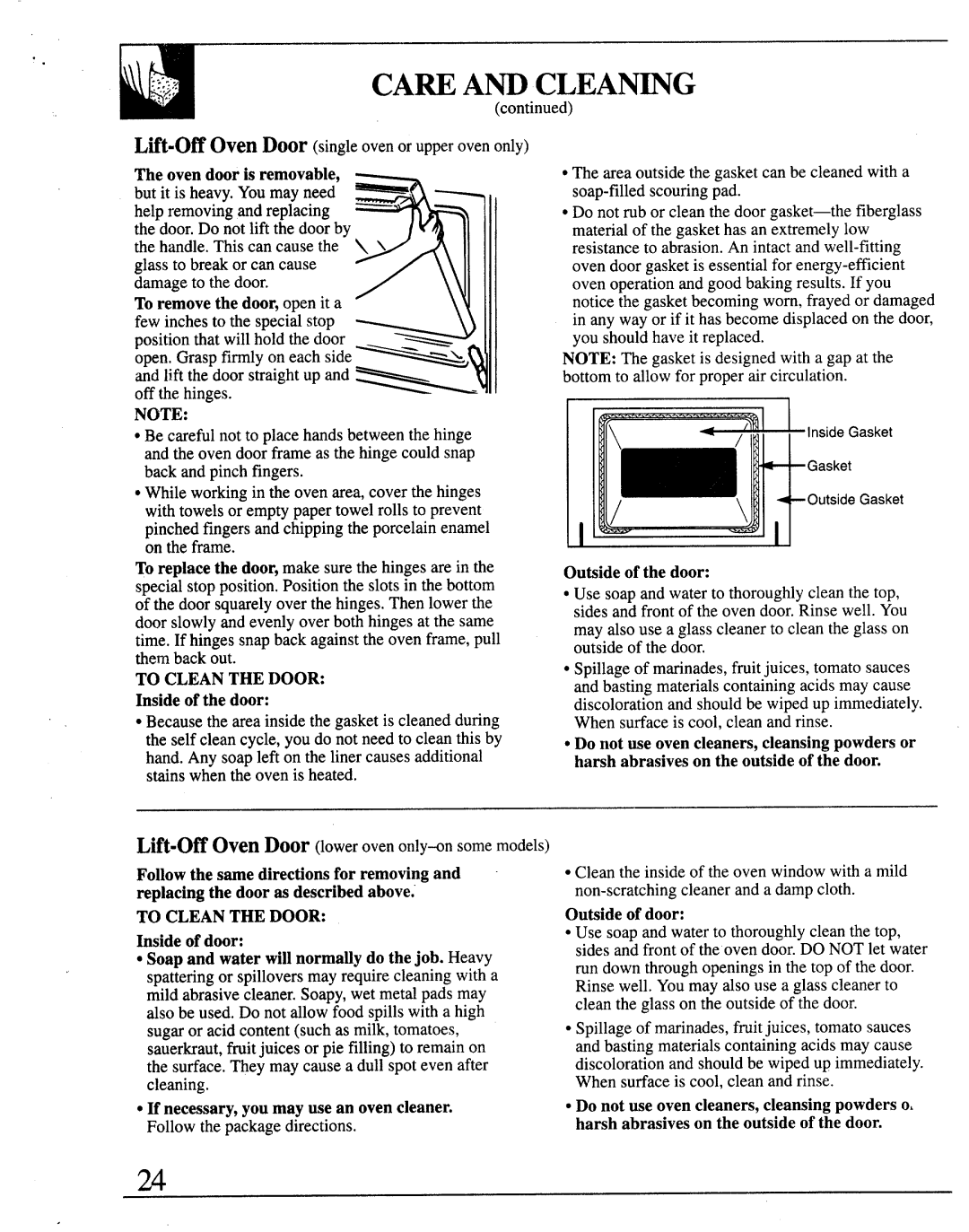 GE JKP13, JKP26, JRP14, 164D2966P122 warranty Careandclea~G, Insideof the door, Outsideof the door, Outsideof door 